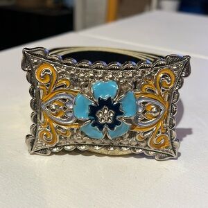Vintage Flower Belt Buckle Boho Floral Enamal 70s Cowgirl Western